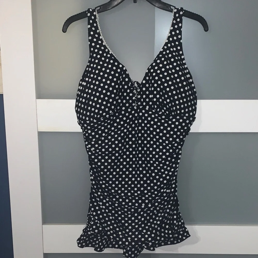 Coco Reef Black and White Polka Dot One Piece Swimsuit - Picture 1 of 7